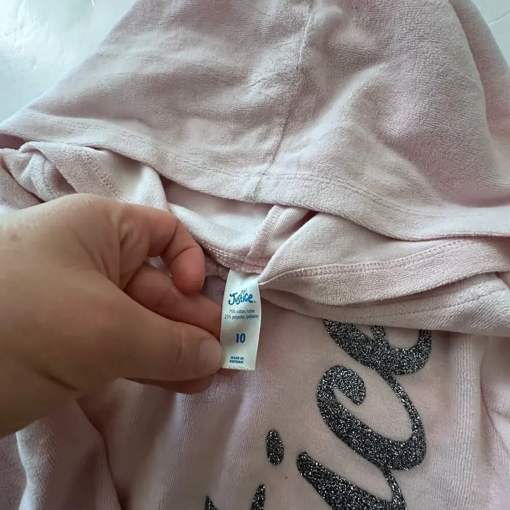 Justice Pink Velour Hoodie - Size 10 - Play Condition